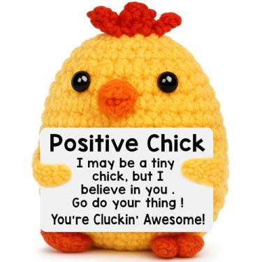 Imagem de Mini engraçado positivo pintinho crochê animais feitos à mão pequenos presentes emocional inspirador suporte motivacional presente para amiga, irmã, filha, colega de trabalho, coisas fofas, meias de