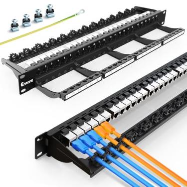 Imagem de Enmane Painel de remendo Keystone CAT6 de 24 portas blindado com gerenciamento inteligente de cabos para montagem em rack de 48 cm
