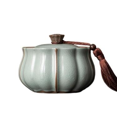 Imagem de Lata de chá Lata de chá de cerâmica com tampa selada e borla, lata de armazenamento de lótus para chá, café, nozes, ervas, especiarias e açúcar Caixa de chá