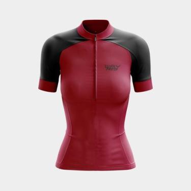 Imagem de Camisa de Ciclismo Feminina Way Fresh Vinho Proteção Uv Bolsos Traseir