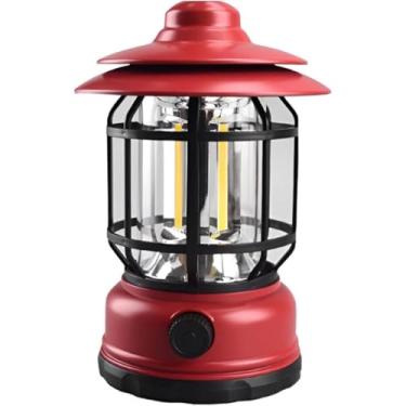 Imagem de Lampião LED Recarregável Retrô Portátil Luminária para Camping Pesca Acampamento Emergências com Regulagem (Vermelho)