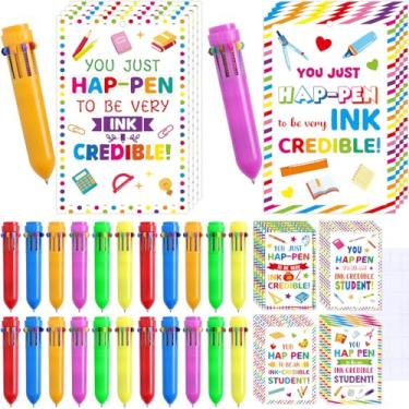 Imagem de Treasure Cove Presentes de fim de ano para estudantes, caneta esferográfica multicolorida com cartões para lembrancinhas de festa de formatura de verão, suprimentos de 12 peças