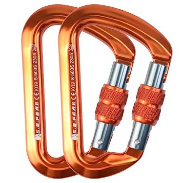 Imagem de S.E.PEAK Mosquetão De Escalada Com Trava Sepeak Uiaa Ce 30Kn, Clipe Parafuso Profissional Resistente Para Ao Ar Livre, Montanhismo, Rapel, Camping, Caminhada, Gancho Grande D/6744 Lb, 2 Peças, Laran