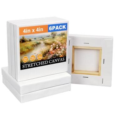 Imagem de RTUDOPUYT Pacote Com 6 Telas Pequenas Esticadas Para Pintura 4X4", Mini Pranchas, De Algodão Em Branco, Placas E Painéis Acrílico Óleo, Materiais Arte Adultos Adolescentes (Pacote - 4X4")