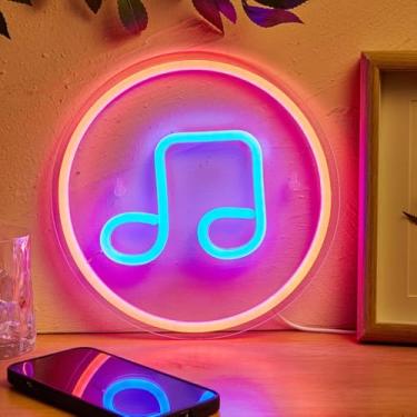 Imagem de Cusgazy Placa Fofa De Led Com Notação Musical Neon, Placas Alimentadas Por Usb, Luz Noturna, Arte Parede 3D E Decoração Sala Jogos, Quarto, Estar, Festa, Lâmpada Para Crianças, Meninas Meninos (Azul