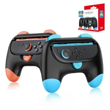 Imagem de Auarte Controller Grips for Joy-Con Compatible with Nintendo Switch 2, 2 Pack Cute Comfort Wear-resistant Handle Kit Accessories, Holder for 2025 Switch 2 Joypads (Black, Orange and Blue)