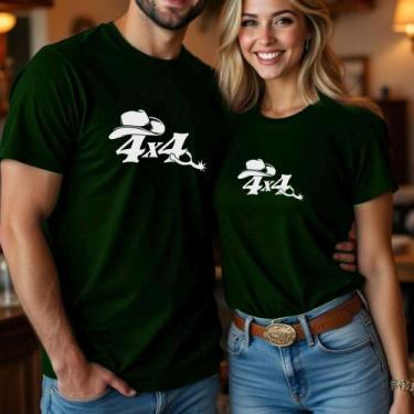 Imagem de Camiseta Algodão Unissex Estampa 4x4 Espora Chapéu Casal Country Cowbo
