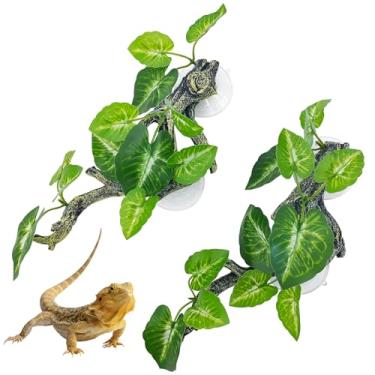 Imagem de kathson 2 peças de ramos de canto de réptil, decoração de ramos de lagarto para terrário, decoração de plantas com ventosa de sucção para aquário de réptil, sapo, dragões barbudos, lagartixas, aranhas