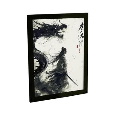 Imagem de Quadro Decorativo Samurai E Dragão Ilustração Nankim Decoração Poster Quarto Sala