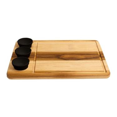 Imagem de Tábua Corte Retangular 30x19cm Madeira Churrasco 2 Ramequins Molheira Linha Premium Designer (Preto, 40x29)