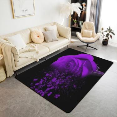 Imagem de jejeloiu Tapetes de sala de estar rosa roxa tapete de área 3x5 rosa padrão impresso tapetes de sala de estar para decoração floral tapete preto roxo