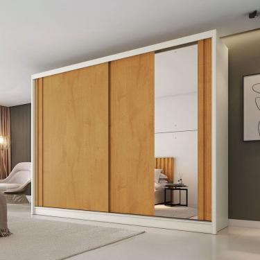 Imagem de Guarda-Roupa Casal Monterey 2 Portas 4 Gavetas 100% Mdf com Espelho Off White/Peroba - Mademarques