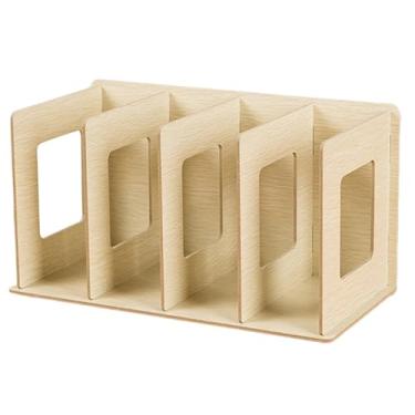 Imagem de Ioensy Estante de madeira para mesa, moderna, simples, portátil, porta-arquivos, armazenamento de livros, prateleira de exibição, suporte para DVD para sala, Bege