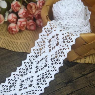Imagem de Acabamento de renda de algodão para costura, fita de renda de 6 cm usada para decoração DIY, decalques, artesanato, casamento nupcial (8 metros, branco)
