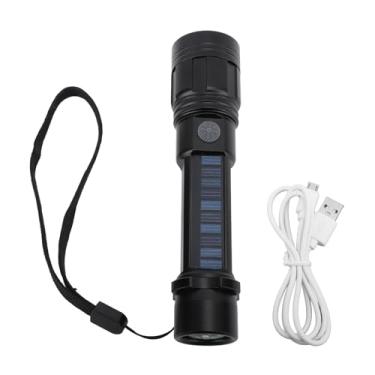 Imagem de Lanterna de lanterna LED Bright Zoomable portátil 3 modos de luz USB Carga solar Recarregável Bússola à prova d'água Design de liga de alumínio para camping ao ar livre