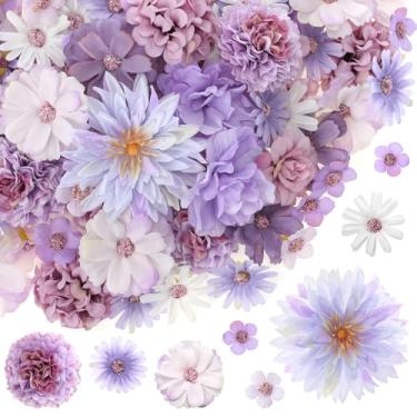 Imagem de Cindeer 100 peças de cabeças de flores falsas para artesanato, mini cabeças de flores artificiais rosa sintética margarida flores decorativas para casa, noiva, dama de honra, casamento, 2-7 cm (roxo)