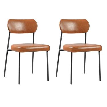 Imagem de Conjunto 2 Cadeiras Lavínia Couríssimo Amarula/aço Preto - Salaone Couríssimo Amarula/aço Preto