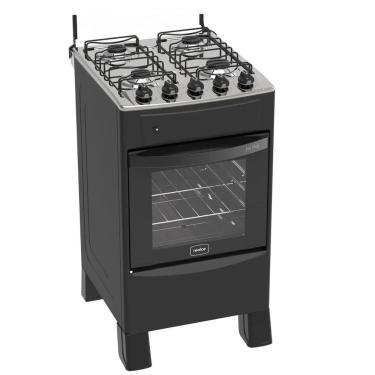 Imagem de Fogão 4 Bocas Preto Iris Plus com Forno 50 L em Aço Inox Realce