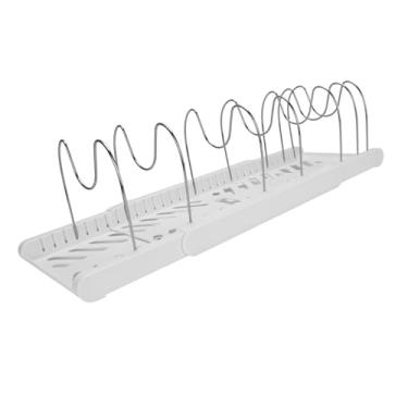 Imagem de CFFUVROS Organizador de tampa de maconha expansível, rack de utensílios ajustáveis ​​para armário, Pots Bans Storage Solution com design de economia de espaço, organizador do (White)