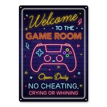 Imagem de Placa de metal para sala de jogos - decoração de parede de jogador para quarto de meninos, quarto gamers alumínio livre de ferrugem 23 x 28 cm, furos pré-perfurados, resistente ao clima
