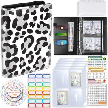 Imagem de Desafio de economia de dinheiro com 100 envelopes, fichário econômico com envelopes de dinheiro, processo motivacional para economizar US$ 5050, livro de desafio de economia A5 - estampa de vaca preta