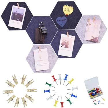 Imagem de YOUDEFUL 6 peças de tiras de quadro de avisos hexagonais cinza, tiras de barra de placa de pinos de feltro cinza com 50 pinos, tiras autoadesivas de placa de cortiça de feltro para parede para exibir