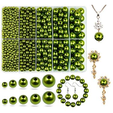 Imagem de Miçangas de pérolas verdes militares para fabricação de joias, 1750 peças de contas de pérola verde exército com furo 4 mm, 6 mm, 8 mm, 10 mm, 12 mm, espaçador solto para colar, pulseira, decoração de vestido de casamento