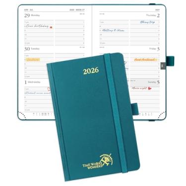 Imagem de POPRUN Agenda 2026 (tamanho de bolso 10 x 15 cm) - Calendário pequeno para bolsa com programação horária e layout semanal vertical, calendários mensais, 100 g/m² - verde pacífico