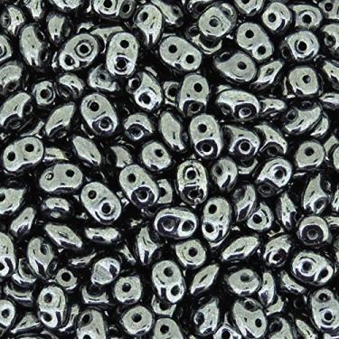 Imagem de Contas de sementes checos de dois furos 5,5 x 2,5 mm SuperDuo Hematita a jato 24 gramas