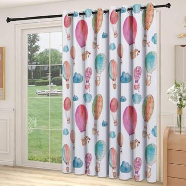 Imagem de Divisória de parede em aquarela, divisória de parede, estilo pintado à mão, balões de ar quente flutuantes, estampa de nuvens, adequada para porta de vidro deslizante, cortinas térmicas de sala de