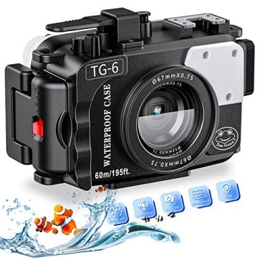 Imagem de Seafrogs Caixa para câmera subaquática para Olympus TG-7 195 pés/60 m fotografia de mergulho capa protetora à prova d'água (TG-6 Black)