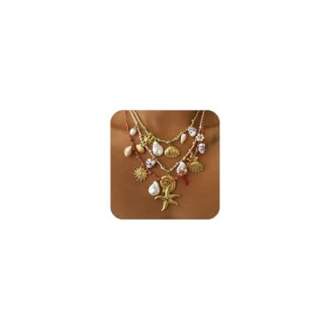 Imagem de Colar com pingente de cerâmica banhado a ouro de aço inoxidável moderno de 3 peças com coração e pérola e pimenta concha para mulheres, gargantilhas, joias