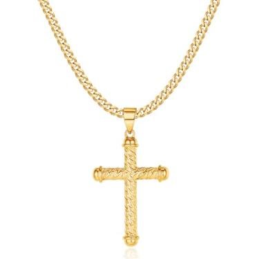 Imagem de Colares de cruz de aço inoxidável para homens corrente cubana preta prata ouro cruz colar pingente para homens meninos mulheres 16-24 polegadas, 22, Aço inoxidável, Sem pedras preciosas