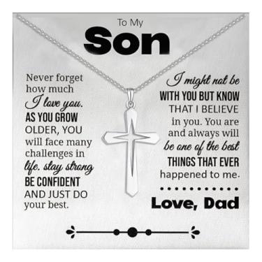 Imagem de 72ore Colar To My Son From Dad Colar de cruz de prata para homens, corrente de aço inoxidável, pingente de cruz, joias inspiradoras presentes de aniversário para filho da mãe, Sem Pedra Preciosa