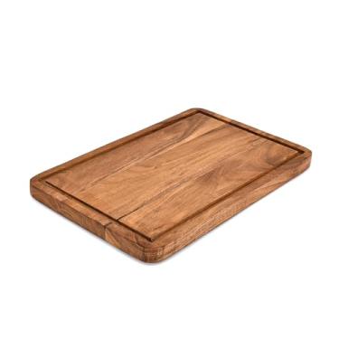 Imagem de Mahasu Tábuas de corte, madeira de acácia para cozinha, tábua de queijo de charcutaria, com sulco profundo, tábua de cortar para carne, legumes, frutas (38 x 25 x 2,5 cm)