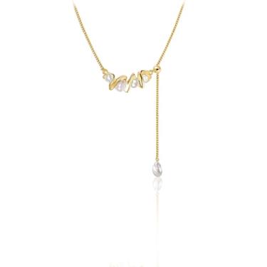 Imagem de Elegante e moderno colar de pérolas de água doce temperamento banhado a ouro 18K colar feminino requintado corrente de clavícula de pérola M3448, 19.1 inches +2.17 inches, Latão, Sem Pedra Preciosa