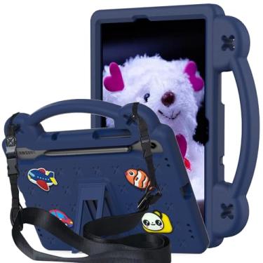 Imagem de Kwamaz Capa infantil para Samsung Galaxy Tab S10 FE de 10,9 polegadas, para tablet Tab S9 FE de 10,9 polegadas, capa infantil de EVA à prova de choque com alça de suporte (azul marinho)