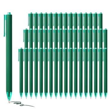 Imagem de deegtran Canetas a granel, pacote com 50 canetas esferográficas de tinta verde lisa, canetas retráteis por atacado, caneta estética sem derramamento, ponta média, 1,0 mm