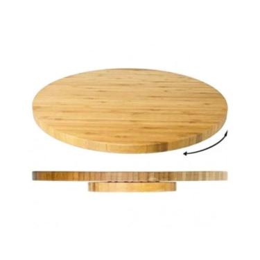 Imagem de Tábua Para Aperitivos Bandeja Giratória De Bambu Redonda 33cm - Wincy 