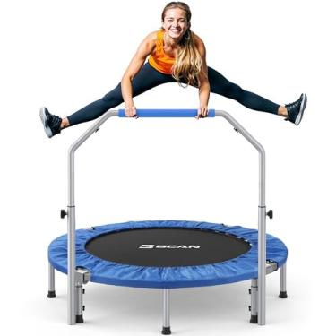 Imagem de BCAN Mini Trampolim Dobrável De 48 "" Para Adultos Com Carga Máxima De 440 Libras, Rebote De Fitness Com Guiador De Espuma Ajustável, Trampolim De Exercícios Para Adultos Ou Crianças, Treino Interno/E