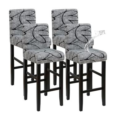 Imagem de FORCHEER Capa de cadeira de bar à prova d'água com encosto conjunto de 4 capas de banco de bar elásticas florais para banco de jantar com encosto curto, removível, lavável