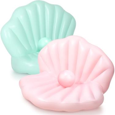 Imagem de Motionchic Pacote com 2 boias infláveis de piscina de 139 cm com bola de pérola, aniversário, boias fofas de salão de piscina para adultos verão praia natação oceano festa temática (rosa, verde)