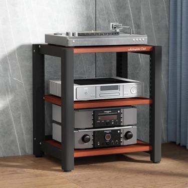 Imagem de Estéreo Std 4-tier Av Media Std Canto Prateleira Record Player Std Com Armazenamento De Vinil Rack De Áudio Móvel Torre Player Std Para Entretenimento Componentes Estér, Teak, 60x50x64cm
