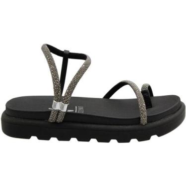 Imagem de Sandália Papete Vizzano Plataforma Tiras Strass Black Diamond Feminina