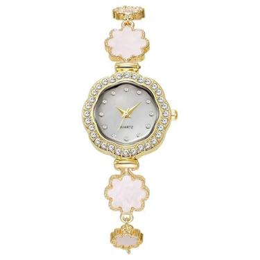 Imagem de MINILUJIA Relógio de pulso feminino elegante de luxo com pequeno mostrador dourado brilhante coração verde strass relógio pulseira analógico fino relógio feminino pulseira ajustável