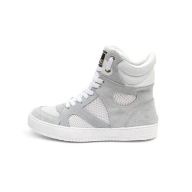 Imagem de Tênis Sneaker Cano Alto em Couro Academia Bawmi, Branco, 34