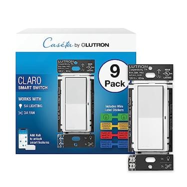 Imagem de Lutron Interruptor Inteligente Claro Para Iluminação Caseta (Requer Hub), Luzes E Ventiladores De Led, 5 A, Unipolar/3 Vias, Neutro Requerido, Dvrf-5Nss-Wh-9, Branco, Pacote Com 9