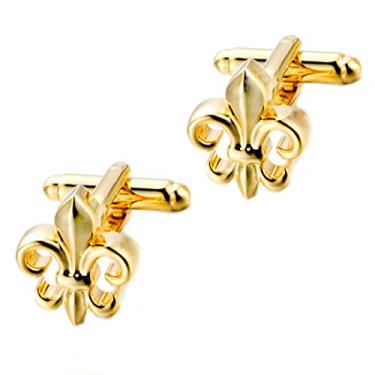 Imagem de Abotoaduras de flor de lis em tom dourado Simples Fleur de lys abotoaduras YW05G