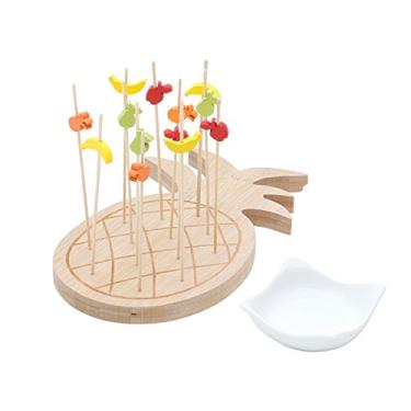 Imagem de Conjunto Tábua De Madeira C/15 Espetos De Bambu E Molheira De Cerâmica P/tapa 15cm Lyor Amadeirado E Colorido Único