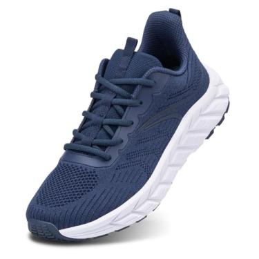 Imagem de TEOHRW Tênis esportivo masculino de malha respirável com bico largo com suporte de arco para fascite plantar, Azul, 10.5 Wide